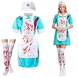 Vxcvzv Horror Krankenschwester Kostüm Damen Zombie Halloween Blutiges Outfit Set für Gruselpartys (L)