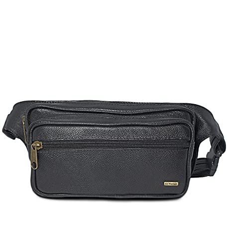 Pochete Grande Masculina De Couro Espaçosa 4 Bolsos Cor:Preta