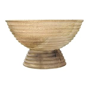 Creative Co-Op DF2440 Ridged Mango Wood Footed Bowl, Brown, 5 quarts, Large