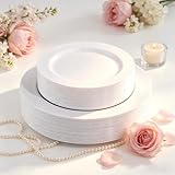 FLOWERCAT 60PCS White Plastic Plates - Heavy Duty White Disposable Plates for Mother's Day/Birthday Party/Wedding -serve for 30 guests Include 30PCS 10.25' & 30PCS 7.5' Plates for Party