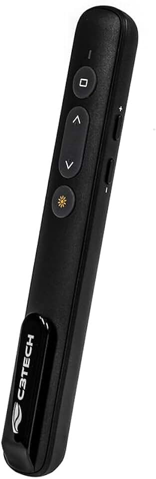 C3Tech Apresentador Sem Fio AP-600 Preto, Laser 650nm, Receptor Duplo USB-A + USB-C, Bateria Recarregável, Plug and Play, 10m, Windows MacOS Linux