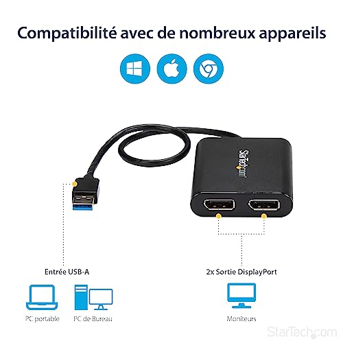 StarTech Adaptateur USB 3.0 vers Double DisplayPort, 4K 60Hz (USB32DP24K60) – vue 5