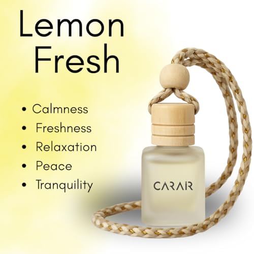 Image of lemon Car perfumes luxury |Car Air Freshener | Hanging Car Perfume | Car fresheners long lasting| Aroma with Essential Oils | Hanging Perfume for Car in Glass Bottle with Wooden Diffuser Lid (Fresh)