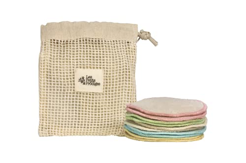 Les Petits Prodiges, Cotons Lavables et Réutilisables, Disques Coton 100% Bio, Tout Type de Peau, Éponges Démaquillantes pour Visage Zéro Déchet, 1 Face Serviette et 1 Microfibre Cover
