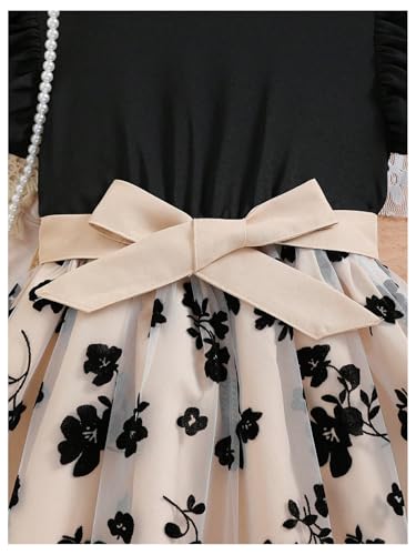 WDIRARA Toddler Girl's Floral Print Ruffle Sleeve Dress Bow Flowy Flared A Line Dresses3