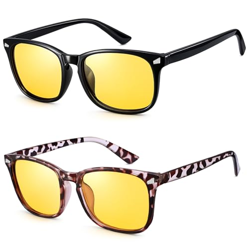 Image of Polarized Sunglasses for Women Men Night Vision Glasses Anti Glare | Yellow Anti Glare UV400 Lens, Lightweight Square Frame, for Day Night Use, Driving, Fishing, Cycling, Traveling
