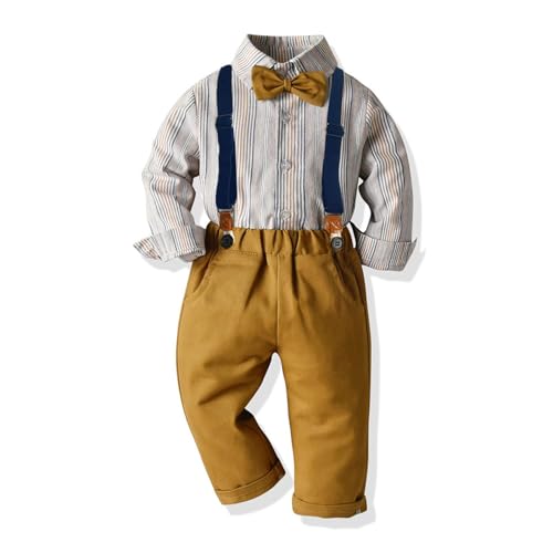 [Volunboy] 男の子 フォーマル 子供 スーツ 子供服 ベビー服 長袖シャツ+長ズボン+ 蝶ネクタイ+サスペンダー4点セット おしゃれ 七五三 結婚式 誕生日 初節句 記念撮影 80-130cm (ブラウン,80)