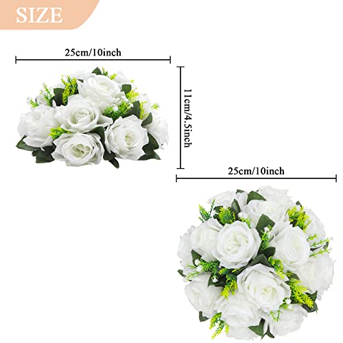 Shacos Artificial Flower Balls For Centerpieces 6 Pcs 10 Inch 15 Heads Wedding Flowers Table Centerpieces Rose Bouquet Fake Flowers Kissing Balls For Party Anniversary Birthday Decoration, White #TOP3