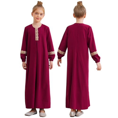 Loyan Kids Girl's Prayer Abaya Clothes Loose Fit Muslim Dress Long Sleeve Kaftan Maxi Gown