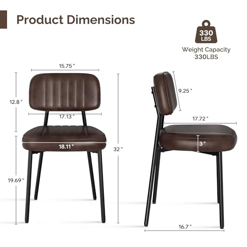 Image of Dining Chairs Set of 6, Modern Faux Leather Dining Chair with Thick Cushions Seat Back and Metal Legs, Comfy Upholstered Kitchen Chairs for Dining Living Room (Coffee)