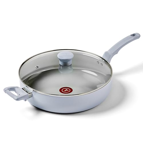 Image of T-Fal Refresh Ceramic Nonstick Saute Pan with Lid 5 Qt, Cooking Pans Nonstick, Oven Safe up to 350°F Cookware, Stay-Cool Handle, Skillet, Blue