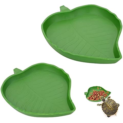 cobee 2 Größen Blatt-Reptilien-Futternapf, Reptilien-Schildkröte, Futternapf, Trinkschale, Wasserschale, Teller, Schale für Eidechsen, Schlangen, Hamster, 2 Stück Cover