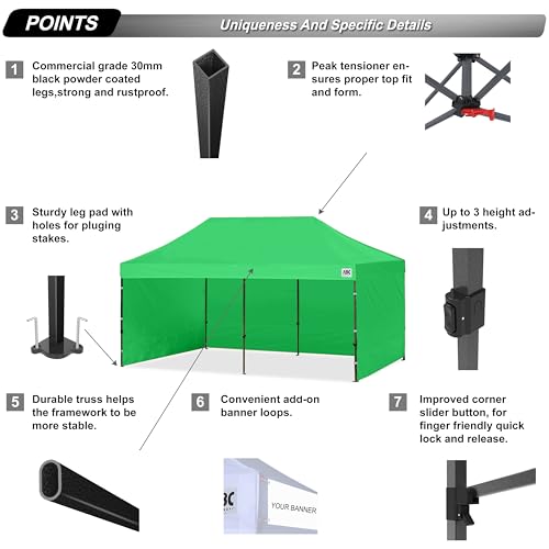Image of ABCCANOPY Heavy Duty Easy Pop up Canopy Tent with Sidewalls 10x20, Kelly Green