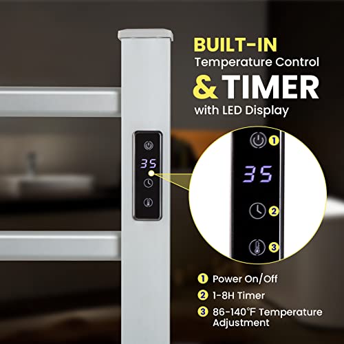 Tangkula Towel Warmer, Freestanding & Wall Mounting 6 Bars Heated Towel Rack W/Timer, Led Display, Overheat Protection & Constant Temperature Control, Aluminum Towel Drying Shelf For Bathroom #TOP4