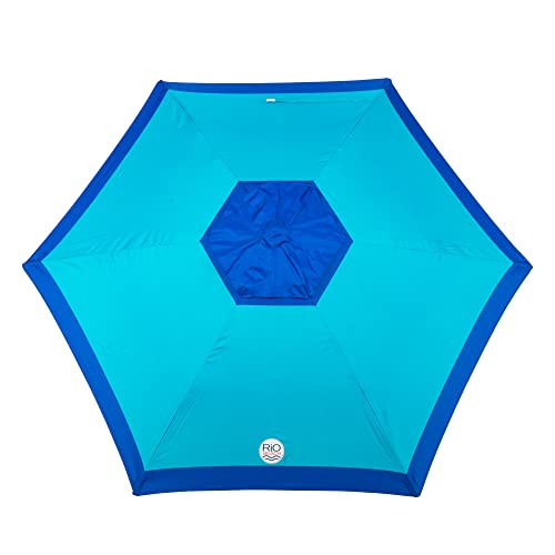 Rio Beach 7' Outdoor Market Umbrella With Anchorx Anchor And Carrying Bag, Portable Patio And Beach Umbrella With Anchor, Blue/Turquoise #TOP4