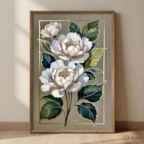 Image of SAF Elegant White Floral Botanical Wall Art with Wooden Frame | Luxury Flower HD UV Laminated Print on MDF | Modern Aesthetic Decor for Living Room Bedroom Office 13.5 Inch x 19.5 Inch