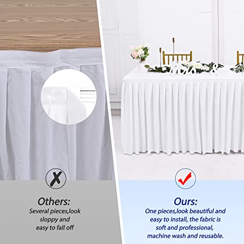 4 Pack White Polyester Table Skirts For Rectangle Tables 6Ft Fitted Tablecloth Table Skirt Polyester Pleated Ruffle Table Skirt Table Cloth Cover For Wedding Banquet Trade Show #TOP4