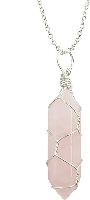 MADE BY HAND Crystal Necklaces Hexagonal Pointed Quartz Natural Healing Crystal Pendant Necklac Natural Gemstone Jewelry with Adjustable Chain for Women Girls
