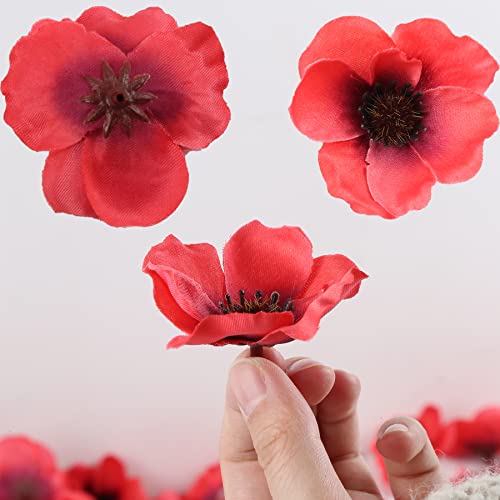 Sdeerit Red Poppy Flowers Artificial Poppy Silk Flowers Bulk 100Pcs Fake Flowers 2.76" Faux Poppies For Wedding Home Ornament Centerpiece Craft Decoration(Red ) #TOP2