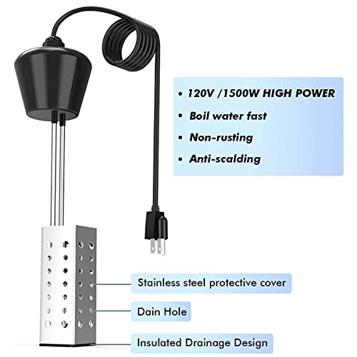 Electric Immersion Water Heater | 1500W Pool Heater With Stainless Steel Guard & Suspension Head, Portable Water Heater For Inflatable Pool, Above Ground Pool Heater,Bathtub #TOP1