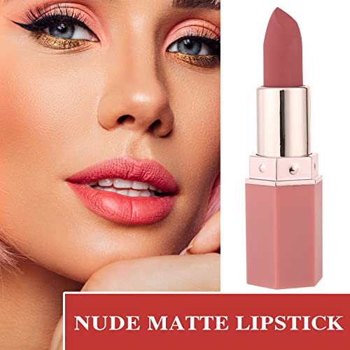Fusang Matte Nude Lipstick For Women,Smooth Velvety Lipgloss Long Lasting Non-Stick Cup Silky Lip Gloss Matte Lip Makeup Waterproof Nude Lipstick Nourshing Not Fade Lip Stick Stain-Honey Peach #TOP1