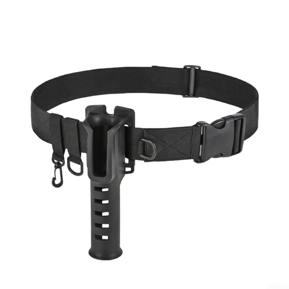 Soporte para caña de pescar con correa ajustable para cañas giratorias y cañas de fundición, incluye dos anillos en D y gancho giratorio de plástico ABS para uso en exteriores