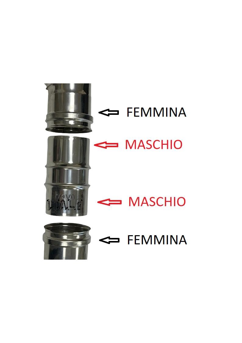 Manicotto maschio/maschio in acciaio inox per canne fumarie D80mm (INOX D 200mm)