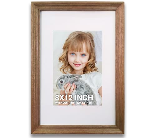 Image of Wooden Square Photo Frame With Mat,Brown Photo Frame 8 X 12 Inch With Mat Or 12 X 18 Inch Without Mat For Wall Decoration,Gallery Walls,Best Wooden Photo Frames For Posters & Photos