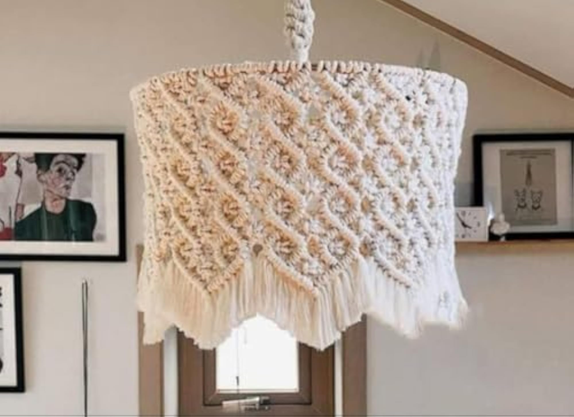 Handmade Boho Macrame Lampshade with Fringe
