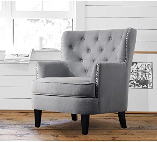 Rosevera Atlas Furniture Reading Arm Living Room Comfy Small Accent Chairs for Bedroom, Standard, Velvet Light Gray
