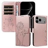 iPhone 17 Pro Max用ジェネリックケース(カラー:ローズゴールド)レザーバタフライかわいいカードスロットレザー磁気フリップバックケース