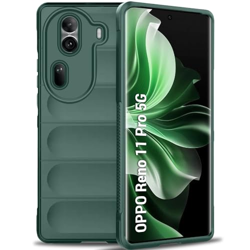 Image of TheGiftKart Liquid Silicon Back Cover Case for Oppo Reno 11 PRO 5G | ShockProof Military Grade Protection | Micro-Fibre Cloth On Inner Side | Anti-Slip Grip Oppo Reno 11 PRO 5G Back Cover (TPU, Green)
