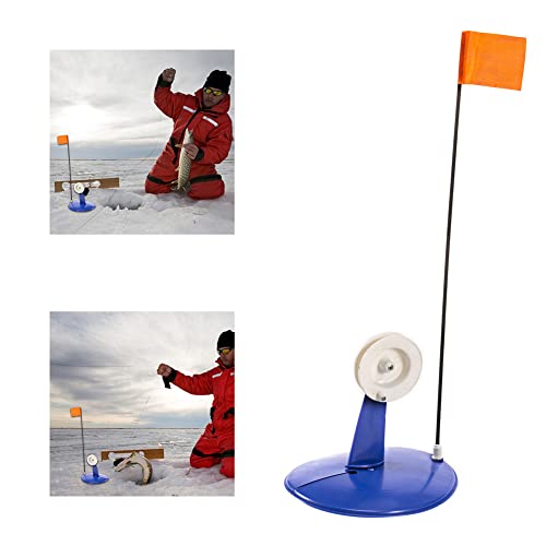 Visronde Tip omhoog, ijsvisserij tip-up visstang rond met oranje vlag ijsvis tackle blauw gewone model 2 stks, visstang - Image 6