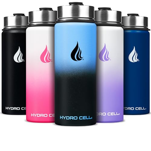 Image of HYDRO CELL Stainless Steel Insulated Water Bottle with Straw - For Cold & Hot Drinks - Metal Vacuum Flask with Screw Cap and Modern Leakproof Sport Thermos for Adults (Blue /Black 18oz)