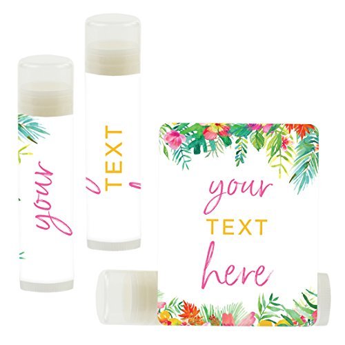 Andaz Press Personalized Lip Balm Party Favors, Tropical Floral Garden Party, Your Text Here, 12-Pack, Custom