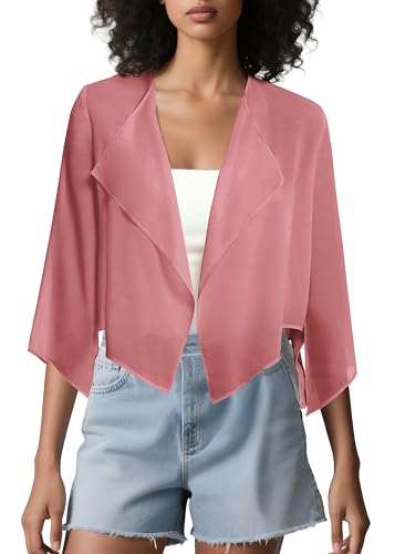 Image of Urban CoCo Women's Chiffon Shrug Cardigan Open Front 3 /4 Sleeve Drape Irregular Hem Bolero Summer Cover Up