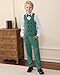 YALLET Boy Clothes Suits, Formal Dress Shirt with Bowtie+Vest+Suspender Pants Big Kid Gentleman Wedding Outfits(Light Green, 7-8 Years)