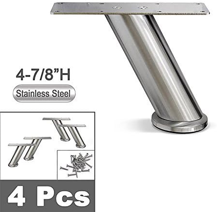Set of 4 Stainless Steel Slanted Sofa Legs – Strong Round Tube Design, Durable Furniture Legs, Modern Style (4-7/8" H)