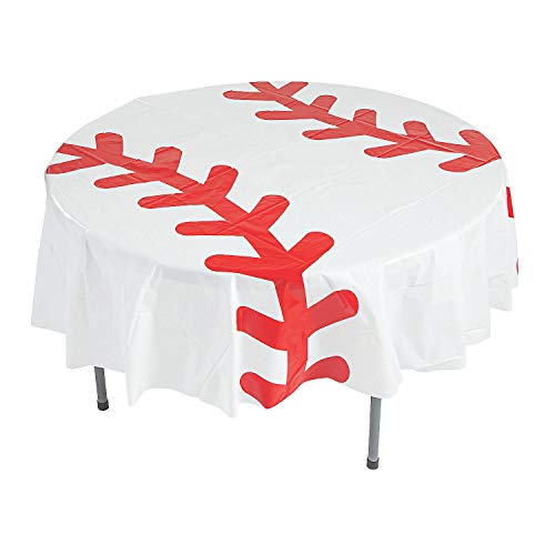 Fun Express Baseball Round Plastic Tablecloth - Sports Party Supplies - Disposable for Easy Cleanup 77