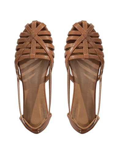 Verdusa Women's PU Leather Braided Strappy Flat Shoes Round Toe Slip On Flats2