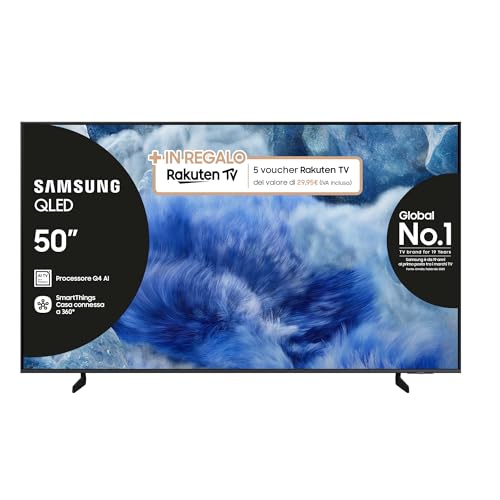 Samsung QLED 4K Vision AI Smart TV 50'' QE50Q8FAAUXZT, Q8F, Q4 AI Processor, 4K Upscaling, OTS Lite, Air Slim Design, 100% di Volume Colore con Quantum Dot, PACCHETTO INTRATTENIMENTO, 2025