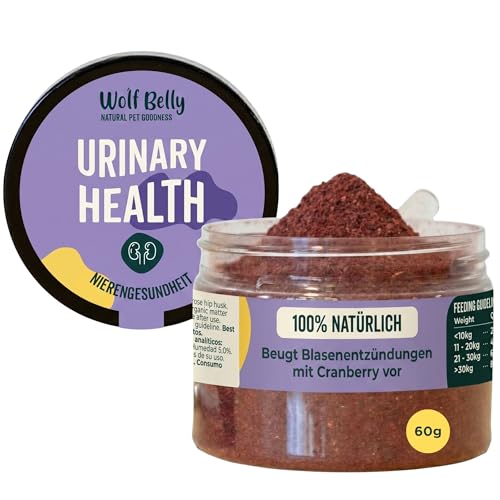 Wolf Belly - Bei Blasenentzündung für Hunde und Katzen 100% Natürlich (60 g) mit Cranberry und Vitamin C | Struvitsteine Auflösen und Unterstützt Nierengesundheit | Pulverform - Made in Europe