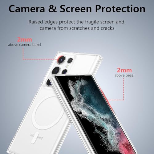 Image of Magnetic Silicone Case for Samsung Galaxy S22 Ultra 5G Compatible with MagSafe, Shockproof Phone Bumper Cover, Anti-Scratch Clear Back (Clear)