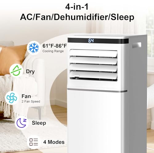 Image of Electactic 8050 BTU Portable Air Conditioner for Fast Cooling, 4-in-1 Indoor AC Unit with Dehumidifier & Fan Modes, Powerful Personal AC for Rooms up to 350 Sq.Ft., Smart Remote & 24H Timer
