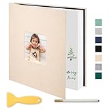 Self Adhesive Scrapbook Photo Album Large Pages Linen Scrap Book Holds 2x3 4x6 5x7 8x10 Photos for Wedding, Baby, Family, Graduation, Vacation Beige