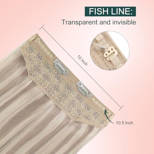 Image of Easyouth Wire Hair Extensions Blonde Highlight Wire Hair Extensions Real Human Hair Ash Blonde Highlights Blond Fish Line Remy Hair Extension for Short Straight Hair 12 Inch 70g