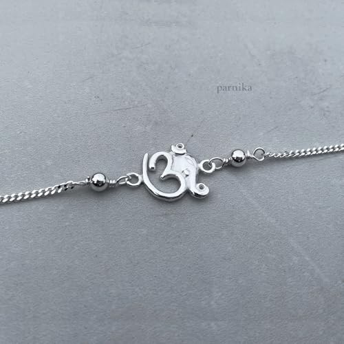 Image of Parnika 925 Om Ganesha Rudraksha Infinity Bro Shiv Bhai Adjustable Silver Rakhi Bracelet For Brother in 92.5 Sterling Silver for Boys and Men | Chandi ki Rakhi | Gift Box Roli Chawal