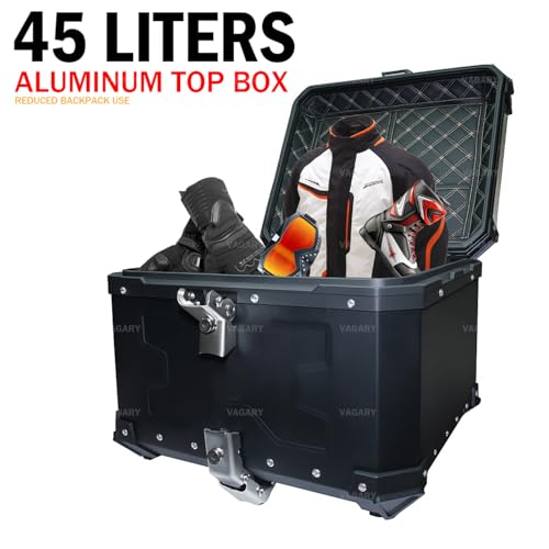 Image of Vagary Metal Universal Motorcycle Top Box Pannier,45L Motorbike Hard Box Trunk Luggage Fit to Re Himalyan 450, Cassic 350, Meteor 350, Hunter 350, KTM Adventure, Hero X-Pulse 200, Meteor 650 (Black)