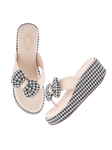 Image of Shoetopia Women's Wedge Flip Flops with Bow - Stylish Platform Sandals, Comfortable Casual Slip-On Slippers for Summer Beach & Daily Footwear
