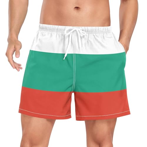 GuoChe Men's Swim Trunks Mens 2In1 Workout Running Shorts Phone Pocket Training Shorts Quick Dry Elastic Bulgaria Flag
